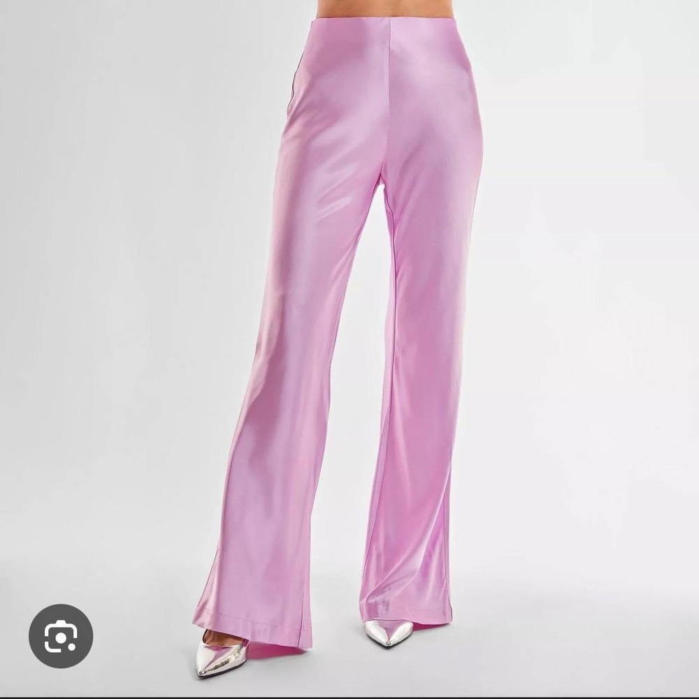 NWT The Noli Shop Stella Silky Wide Leg Pants Sweet Pink Satin High Rise  XL